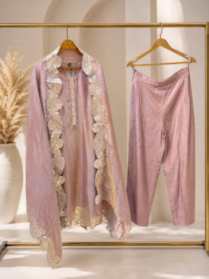 Pure Shimmer Luxe Suit Set with leather Appliqué Dupatta