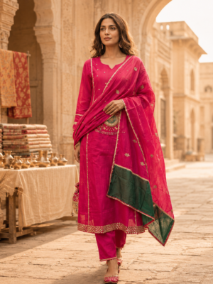 Rani Pink Banarasi Suit Set