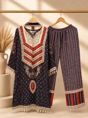 Royal Indigo Mirror Work Pure Crape suit