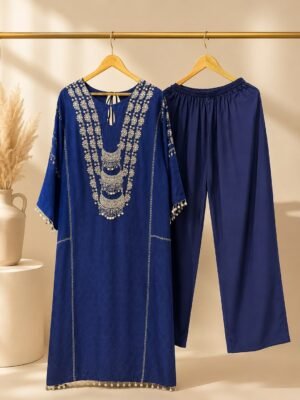 Royal Sapphire Embellished Crape long Co-ord Set