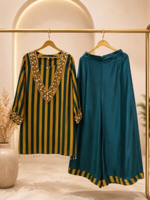 Emerald Gold Luxe Crape Co-ord Set