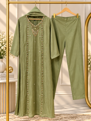 Olive Shimmer A-Line Suit Set