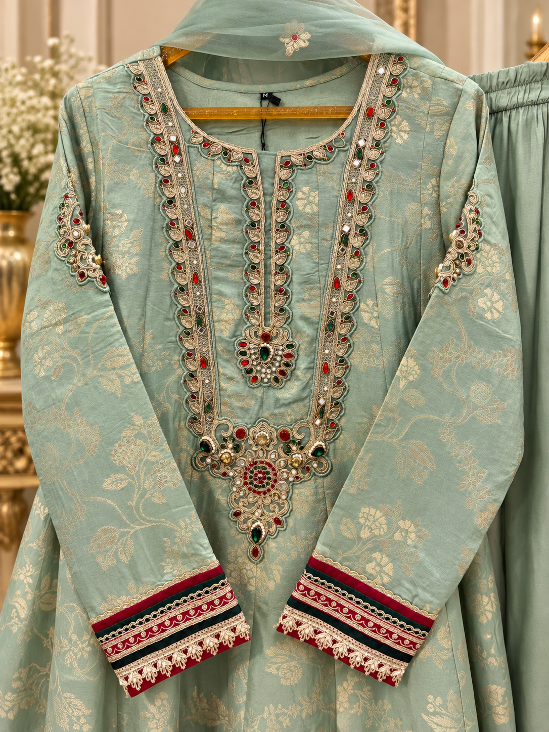 Powder blue traditional Anarkali set - Image 2