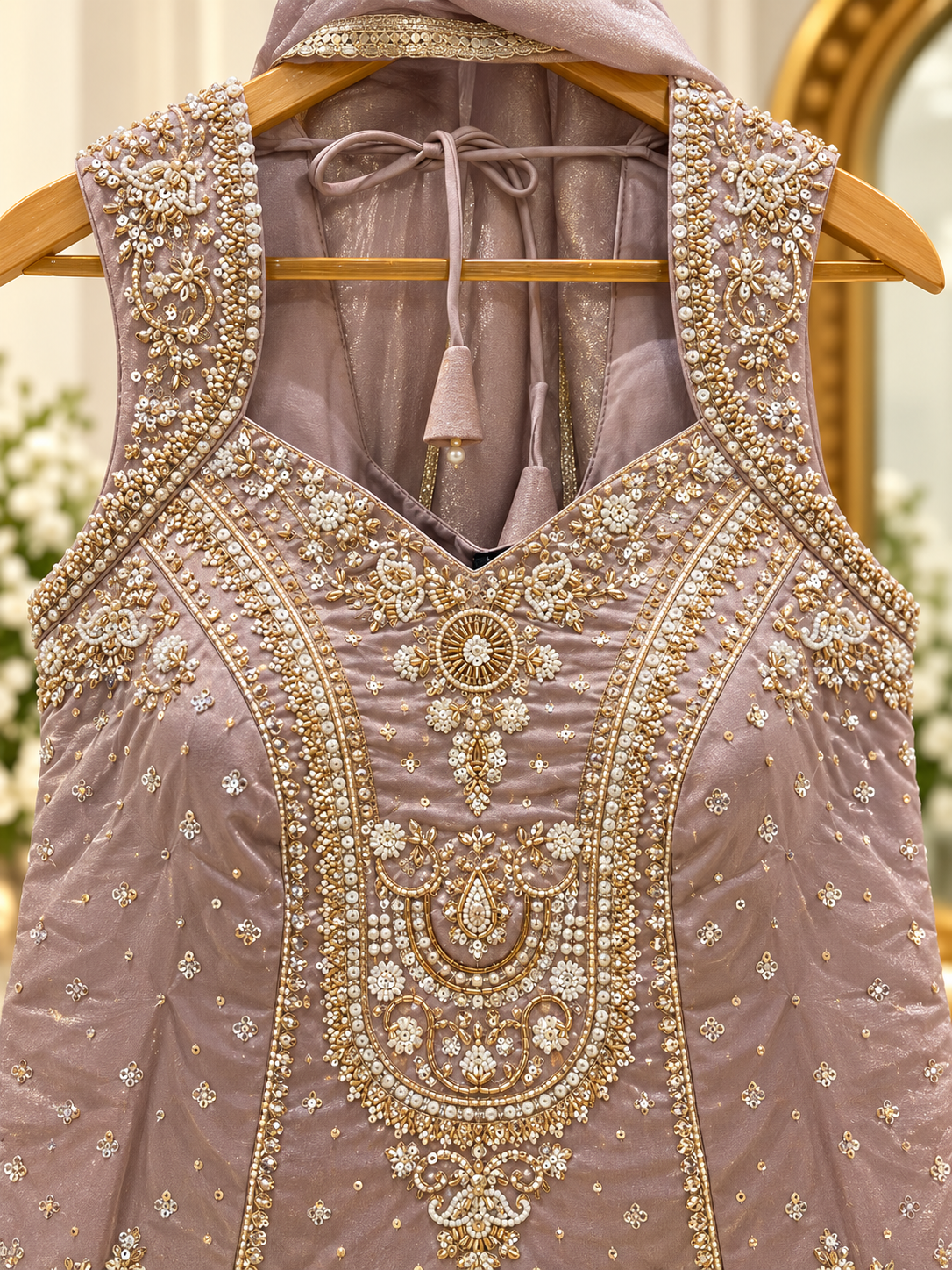 Tissue shimmer pastel mauve shrara suit - Image 2