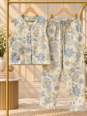 Western Printed Cord Set with Embroidery
