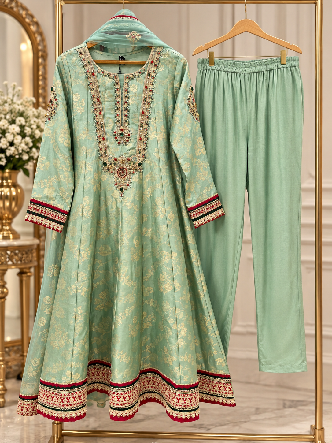 Powder blue traditional Anarkali set