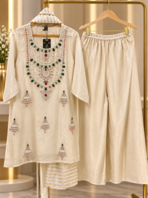 Ivory shimmer short length suit
