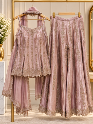 Partywear pure Embroidered Sharara Suit