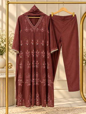 Pure Mal Chanderi Brown Anarkali Suit – Elegant Ethnic Grace