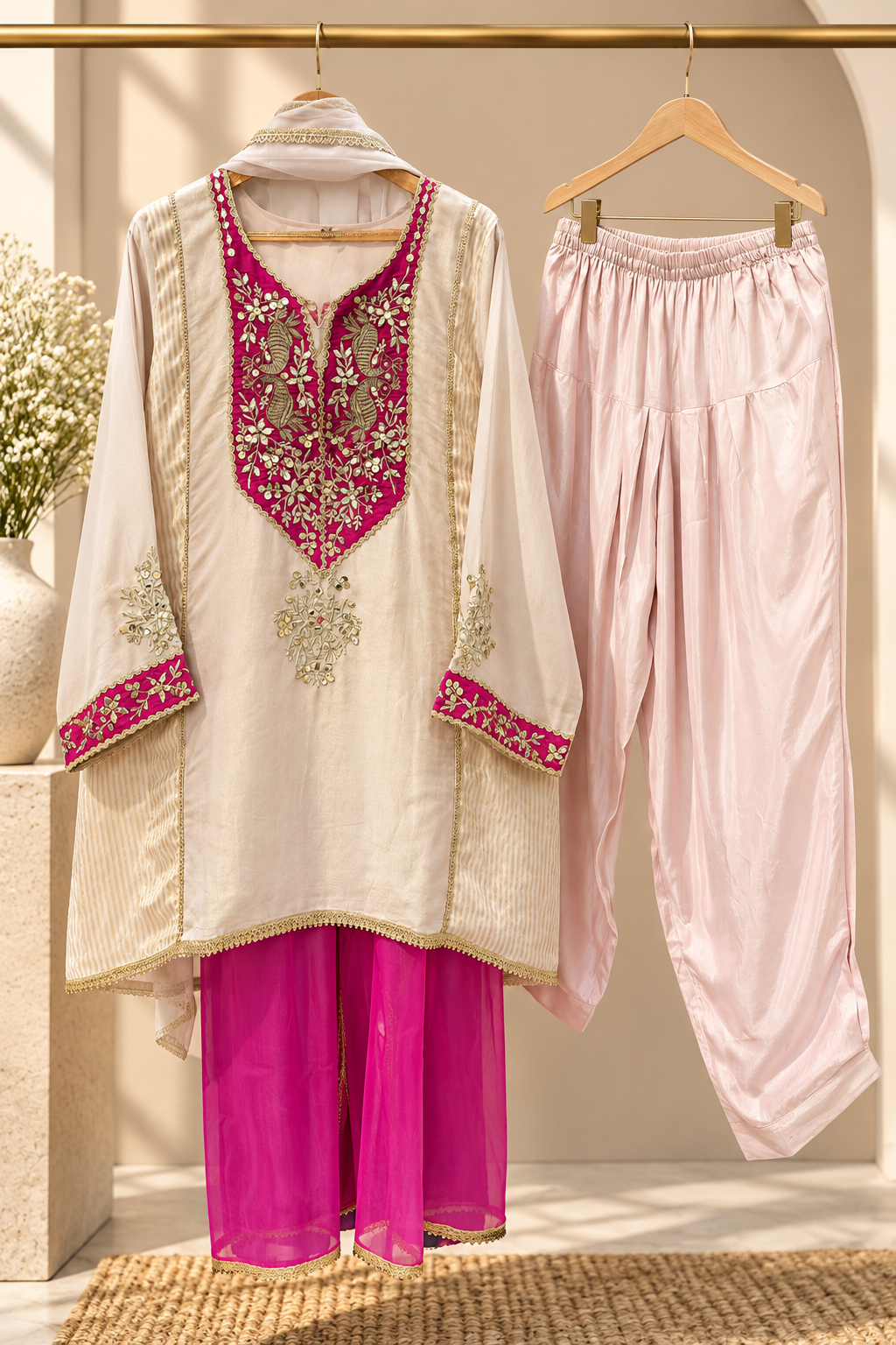 Tissue shimmer choga set