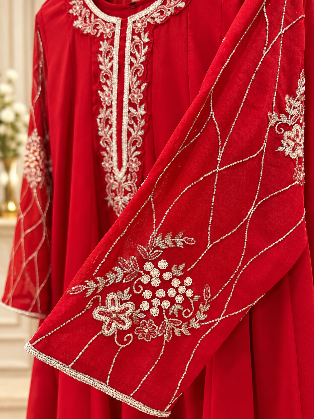 Georgette red Anarkali suit - Image 2