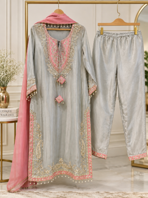 Grey Shimmer Pakistani Suit