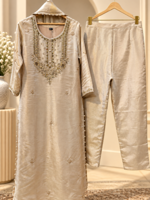 Champagne Tissue shimmer designer suit