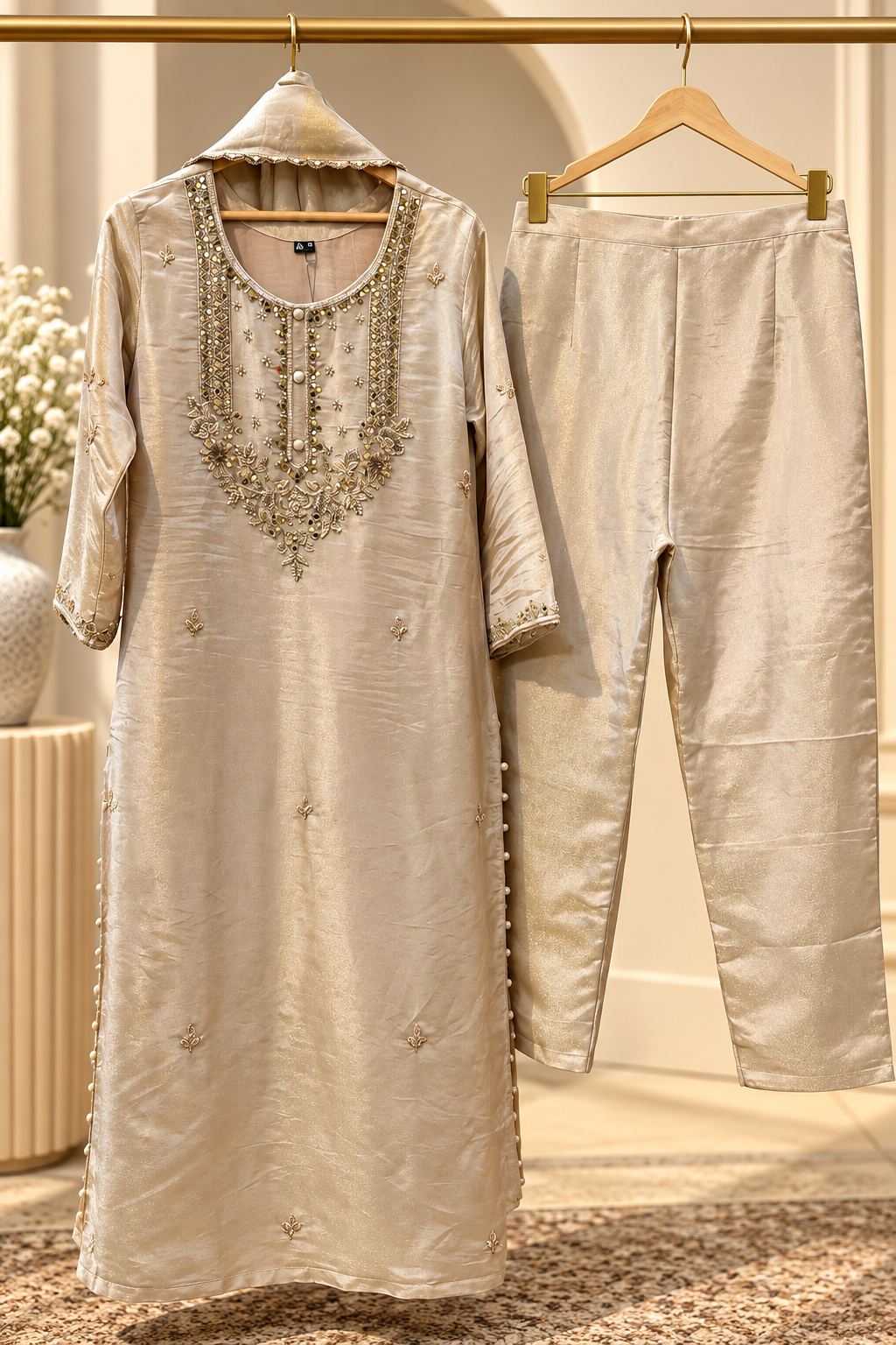 Champagne Tissue shimmer designer suit
