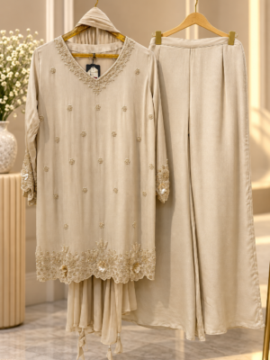 Ivory Short Kurti with Sharara Set