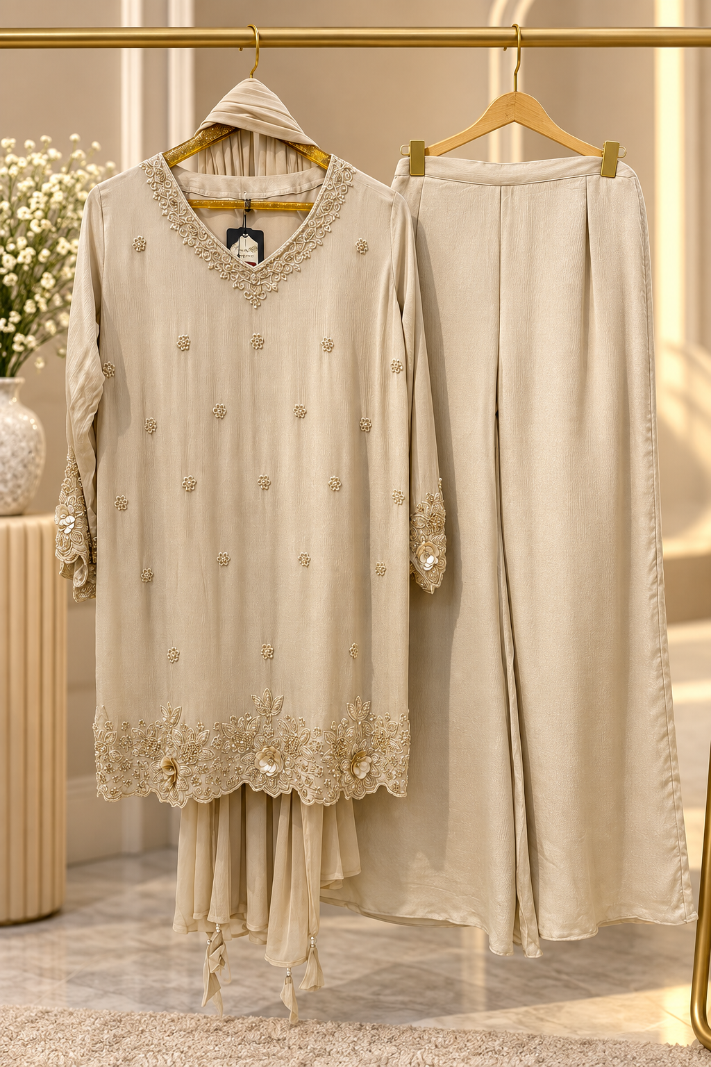 Ivory Short Kurti with Sharara Set