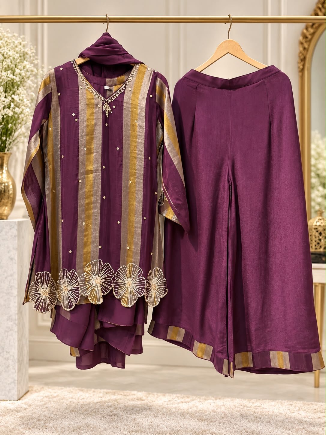 Elegant wine purple chinon cord set