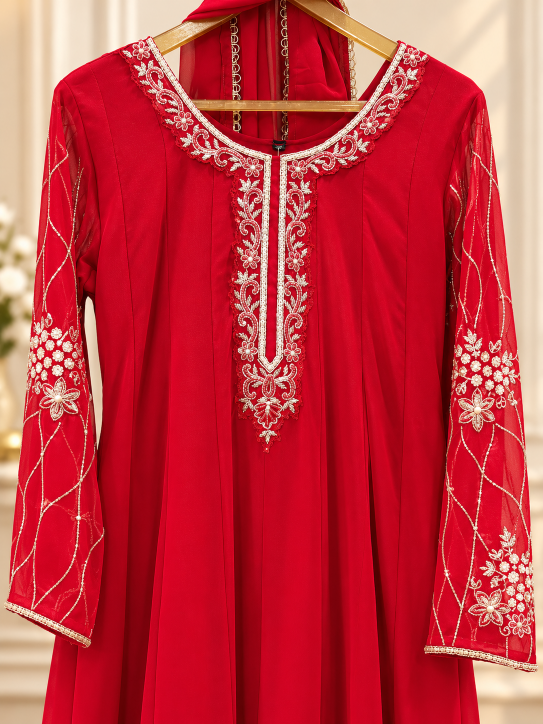 Georgette red Anarkali suit - Image 3