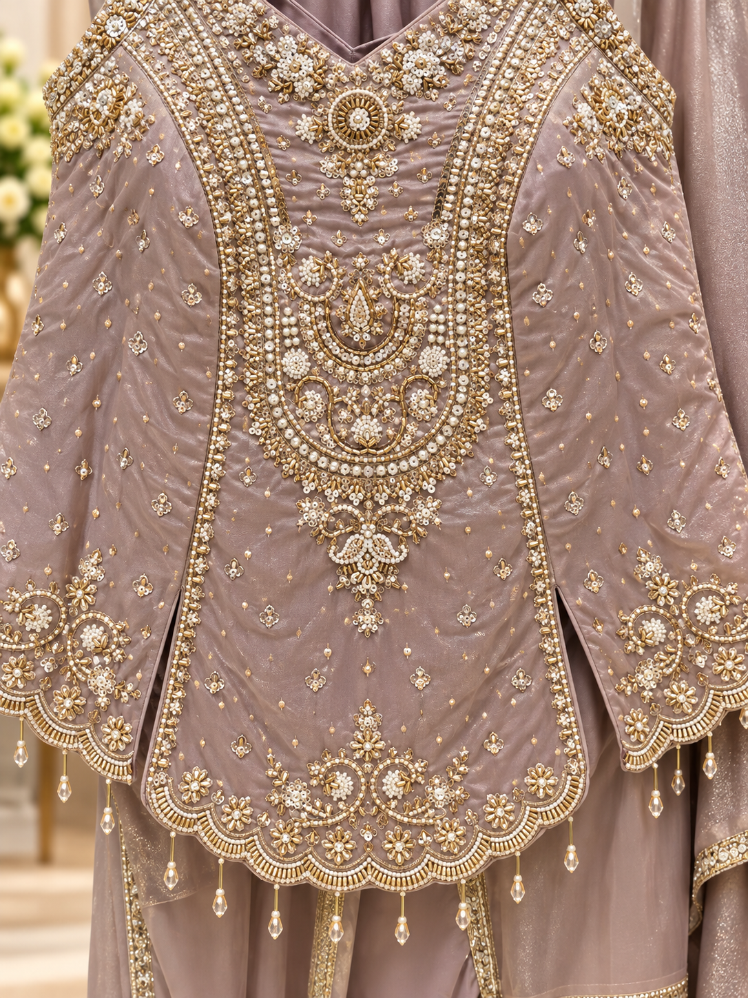 Tissue shimmer pastel mauve shrara suit - Image 5