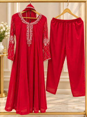 Georgette red Anarkali suit