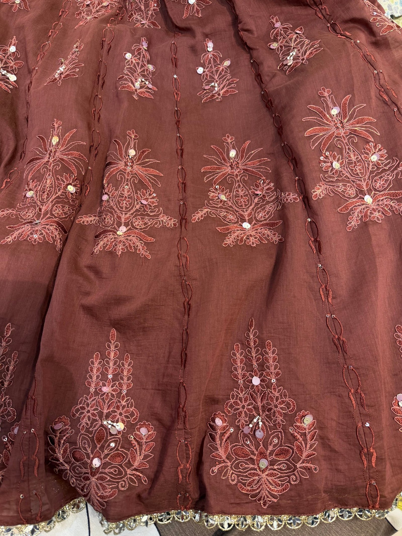 Pure Mal Chanderi Brown Anarkali Suit – Elegant Ethnic Grace - Image 3