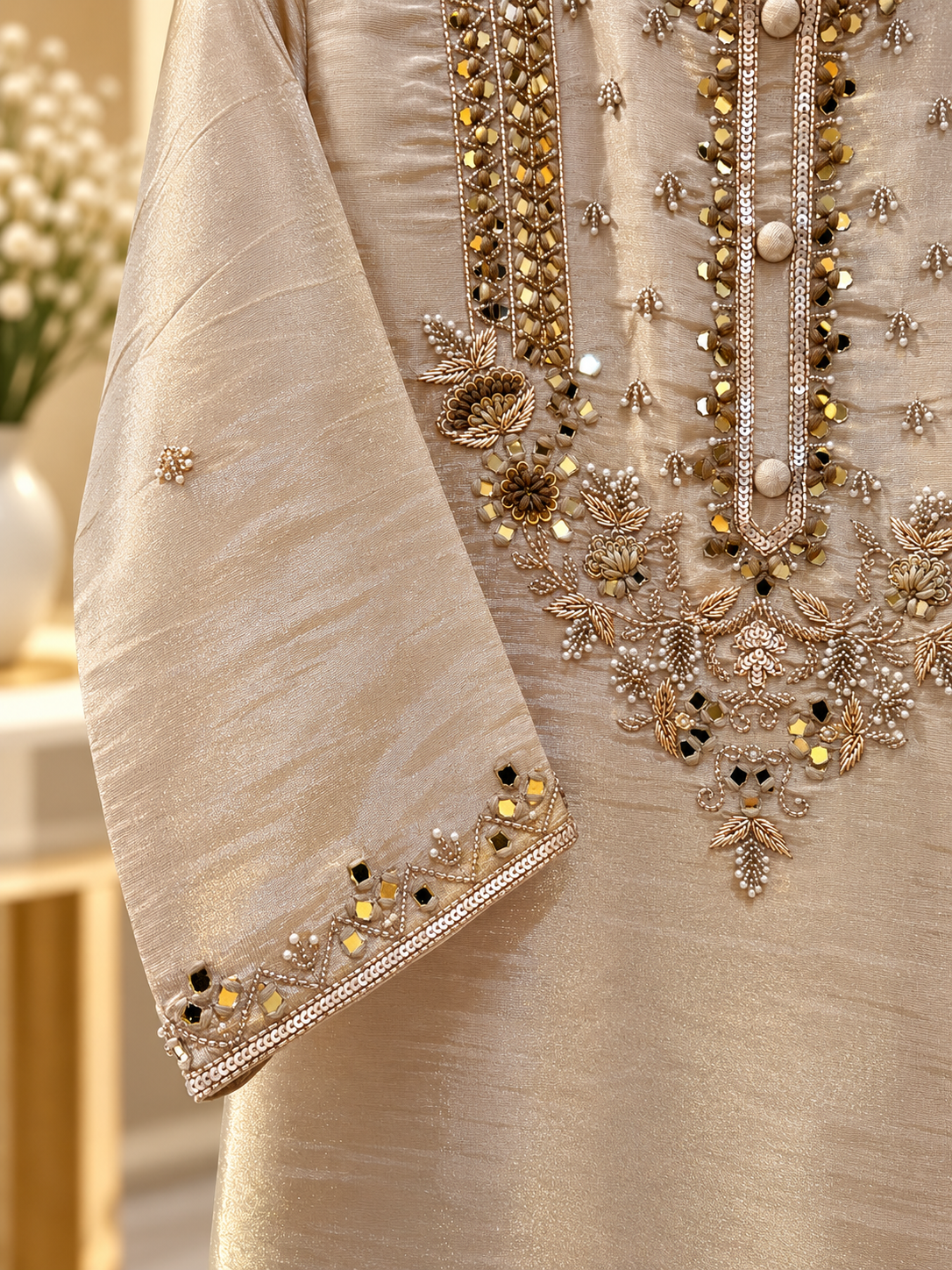 Champagne Tissue shimmer designer suit - Image 3
