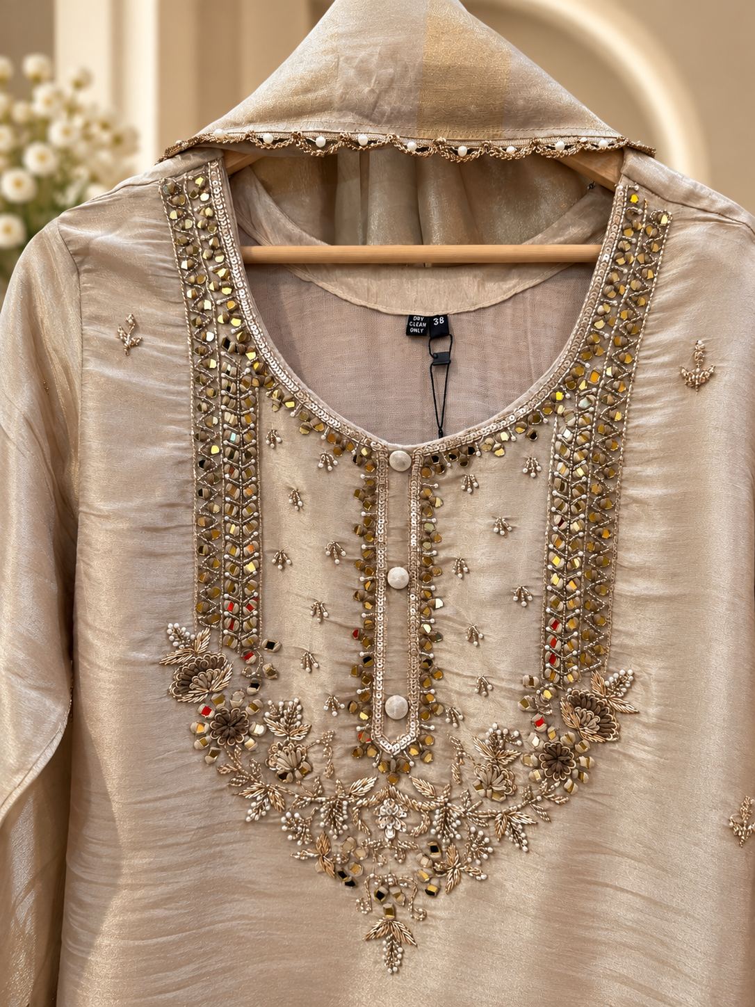 Champagne Tissue shimmer designer suit - Image 2